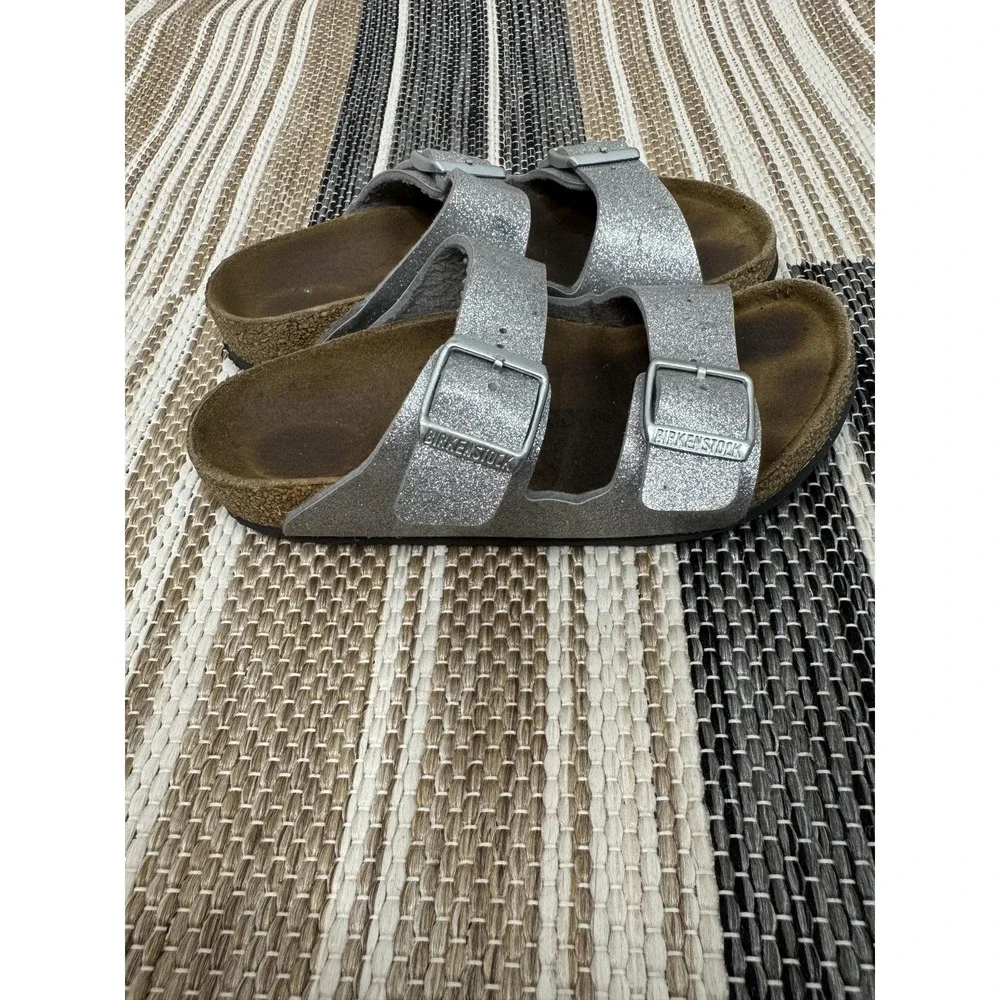 Birkenstock Arizona Sandals Kid's Size 3 EU 33 Silver Glitter Slide Buckle